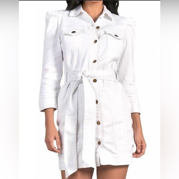 Elan Dresses & Skirts - ELAN White Distressed Denim Button Up Belted Dress NWOT